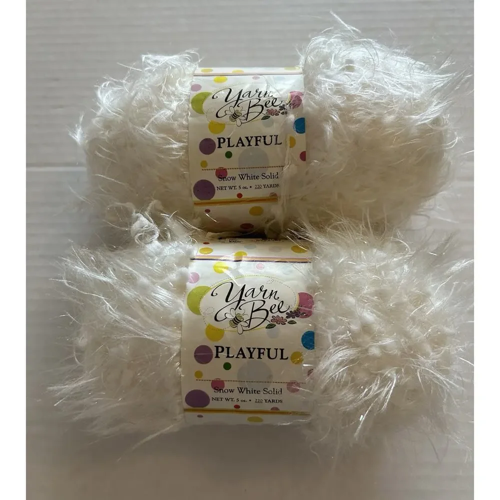 Vtg Yarn Bee Yarn PLAYFUL Lot of 2 Skeins Snow White Solid 5oz 220yds 100% Nylon